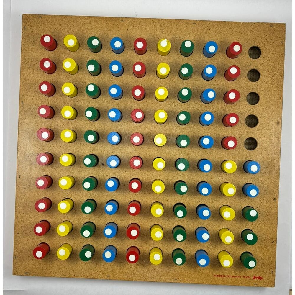Vintage 1940s Judy Company Mathematics Hundred 100 Peg Board Teaching -5 Pegs